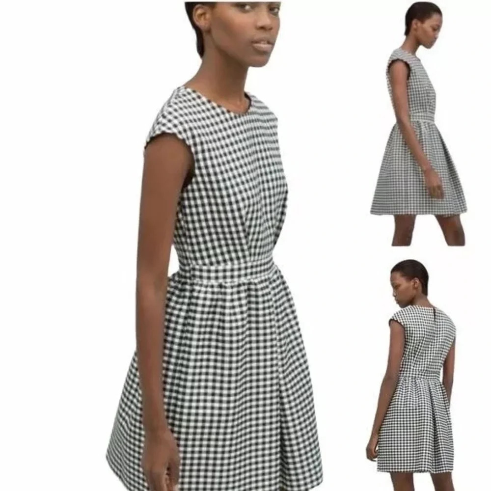 ZARA Black & White Gingham Dress Fit & Flare Dress NWT Size Medium